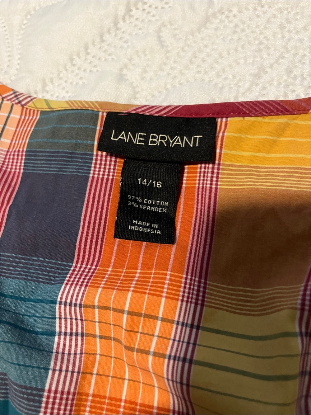 Lane Bryant Plaid Peplum Tunic - Burgundy, Teal, Mustard - Picture 12 of 14